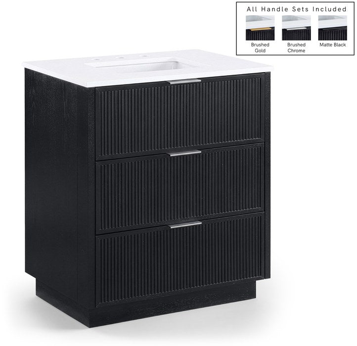 Meridian Furniture - Willard 30" Black Engineered Stone And Solid Wood Bathroom Vanity - 436Black-30 - GreatFurnitureDeal