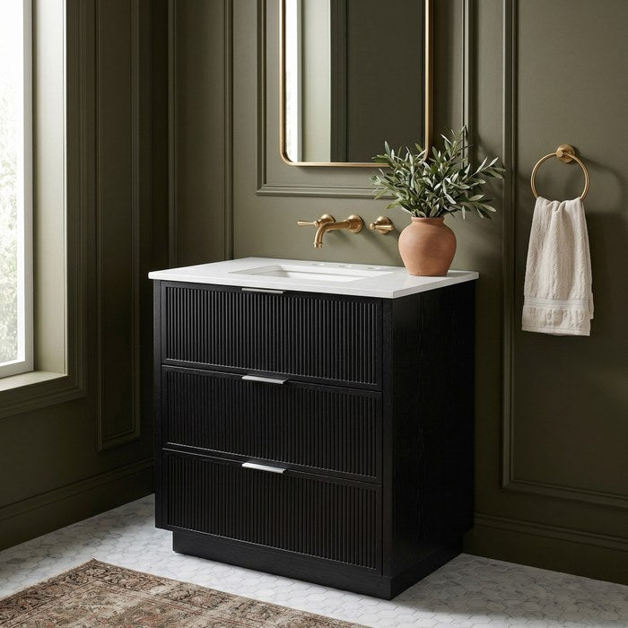 Meridian Furniture - Willard 30" Black Engineered Stone And Solid Wood Bathroom Vanity - 436Black-30 - GreatFurnitureDeal