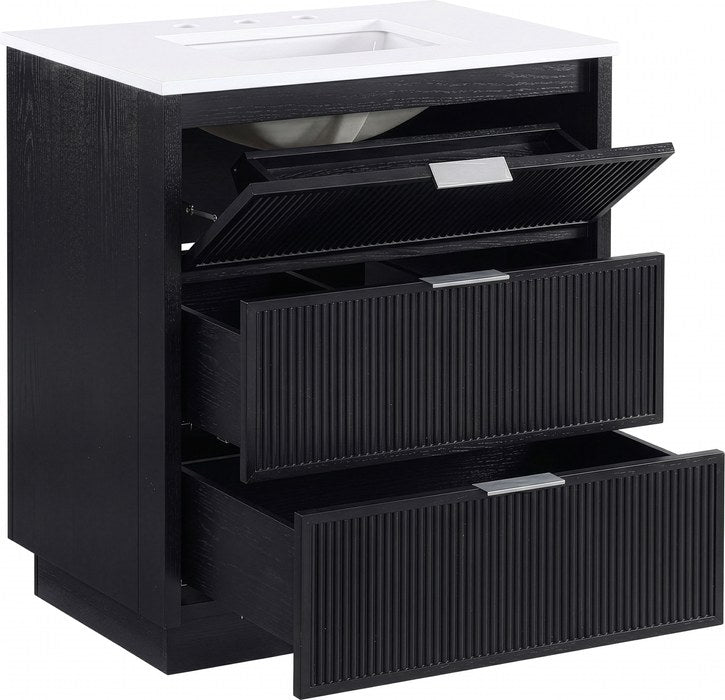 Meridian Furniture - Willard 30" Black Engineered Stone And Solid Wood Bathroom Vanity - 436Black-30 - GreatFurnitureDeal