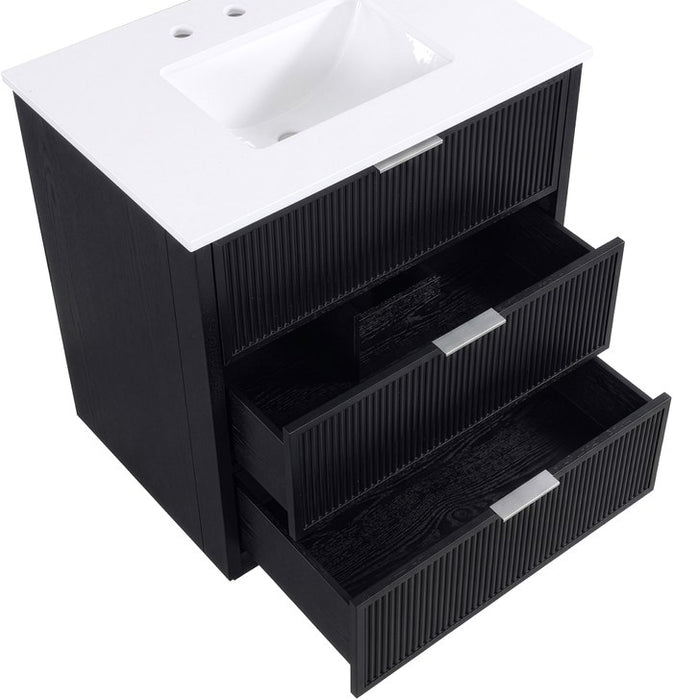 Meridian Furniture - Willard 30" Black Engineered Stone And Solid Wood Bathroom Vanity - 436Black-30 - GreatFurnitureDeal