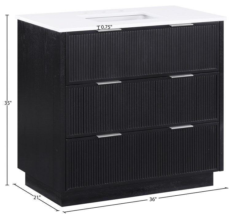 Meridian Furniture - Willard 36" Black Engineered Stone And Solid Wood Bathroom Vanity - 436Black-36 - GreatFurnitureDeal