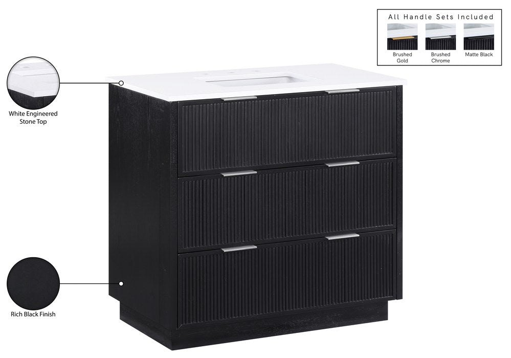 Meridian Furniture - Willard 36" Black Engineered Stone And Solid Wood Bathroom Vanity - 436Black-36 - GreatFurnitureDeal