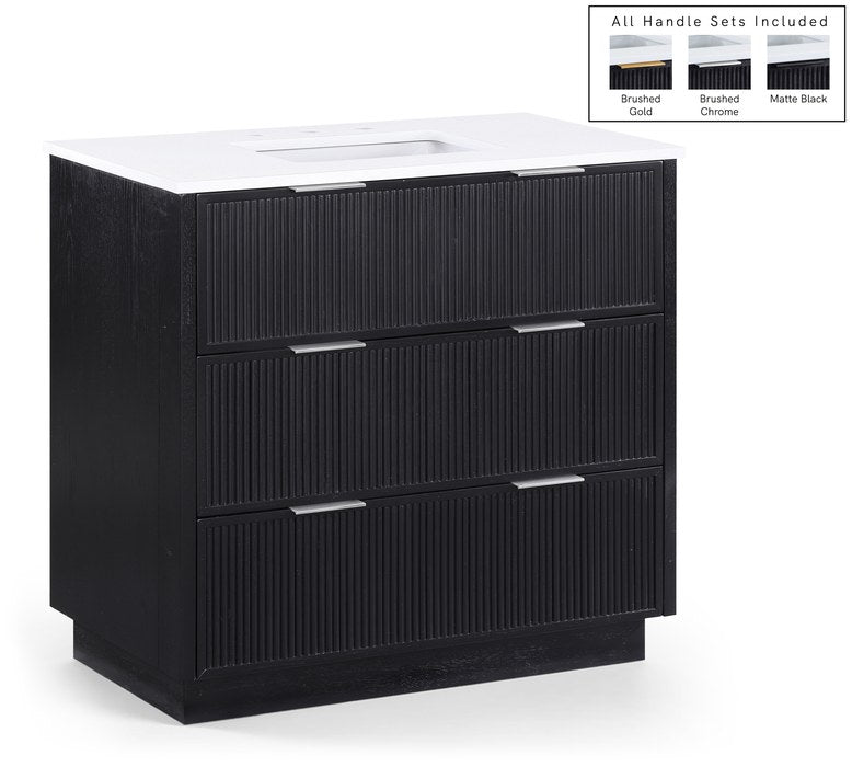 Meridian Furniture - Willard 36" Black Engineered Stone And Solid Wood Bathroom Vanity - 436Black-36 - GreatFurnitureDeal