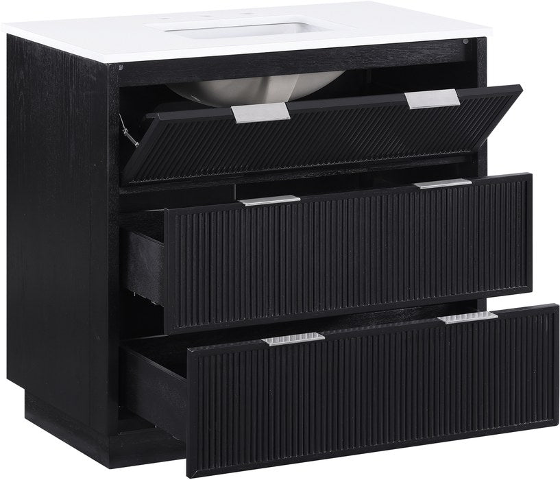 Meridian Furniture - Willard 36" Black Engineered Stone And Solid Wood Bathroom Vanity - 436Black-36 - GreatFurnitureDeal