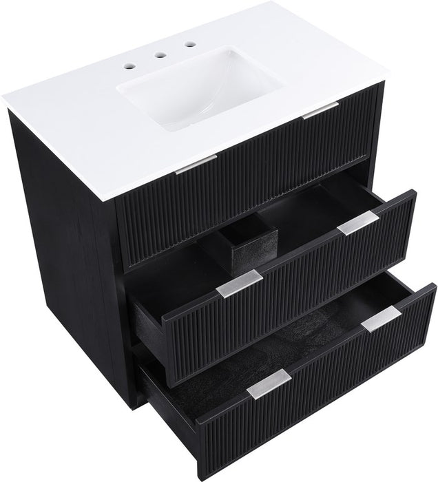 Meridian Furniture - Willard 36" Black Engineered Stone And Solid Wood Bathroom Vanity - 436Black-36 - GreatFurnitureDeal