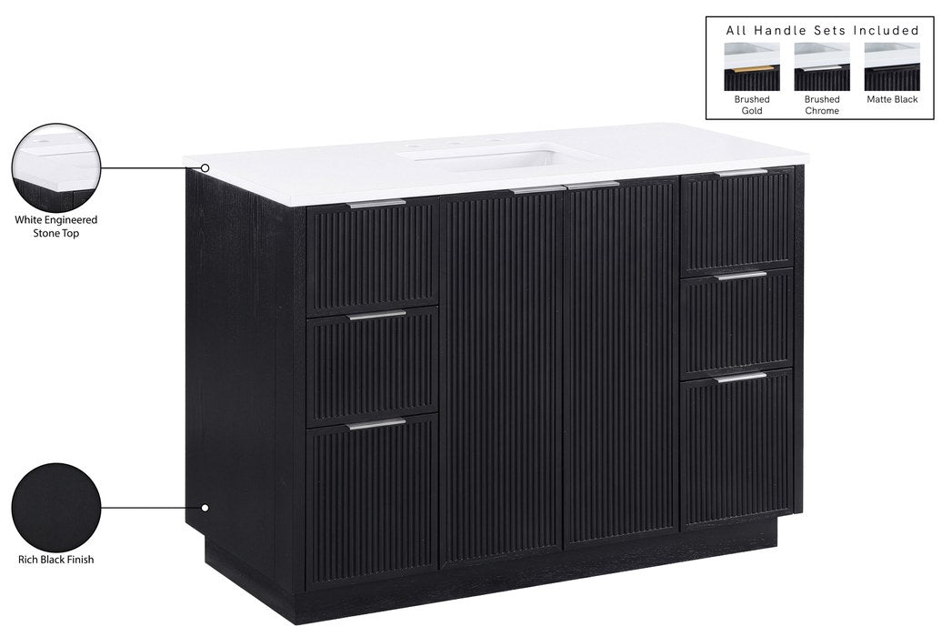 Meridian Furniture - Willard 48" Black Engineered Stone And Solid Wood Bathroom Vanity - 436Black-48 - GreatFurnitureDeal