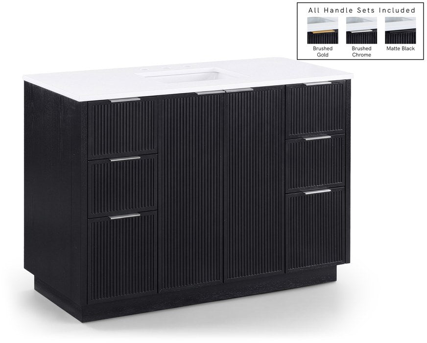 Meridian Furniture - Willard 48" Black Engineered Stone And Solid Wood Bathroom Vanity - 436Black-48 - GreatFurnitureDeal