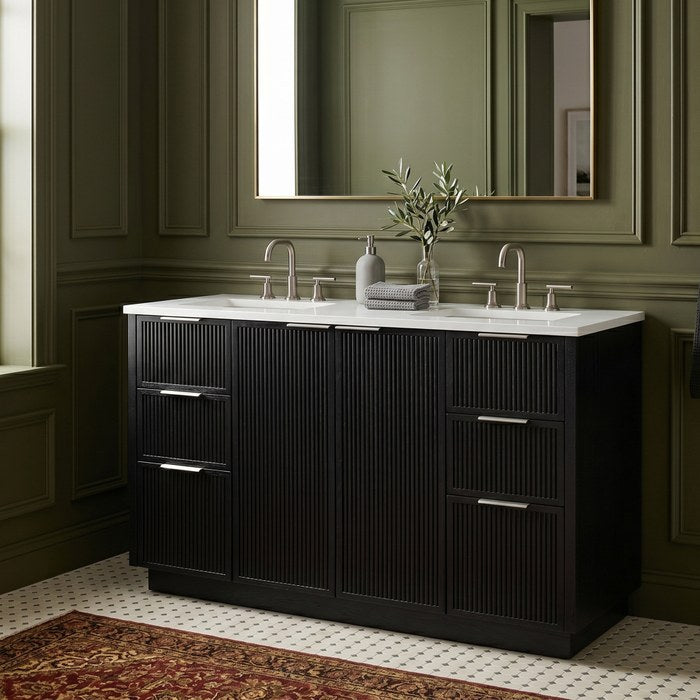 Meridian Furniture - Willard 48" Black Engineered Stone And Solid Wood Bathroom Vanity - 436Black-48 - GreatFurnitureDeal