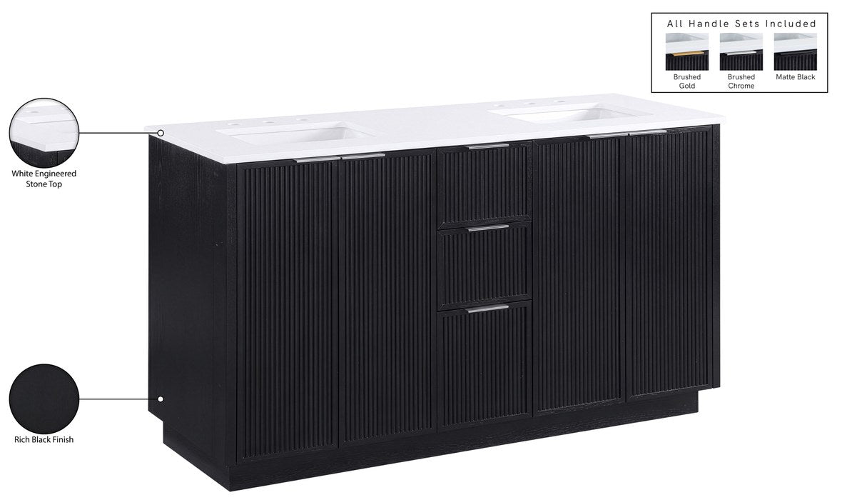 Meridian Furniture - Willard 60" Black Engineered Stone And Solid Wood Bathroom Vanity - 436Black-60 - GreatFurnitureDeal