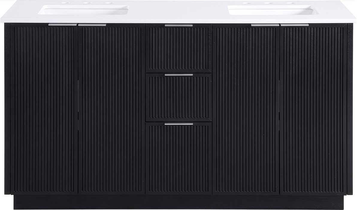 Meridian Furniture - Willard 60" Black Engineered Stone And Solid Wood Bathroom Vanity - 436Black-60 - GreatFurnitureDeal