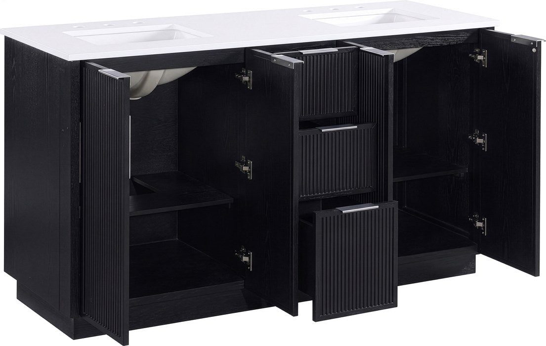 Meridian Furniture - Willard 60" Black Engineered Stone And Solid Wood Bathroom Vanity - 436Black-60 - GreatFurnitureDeal