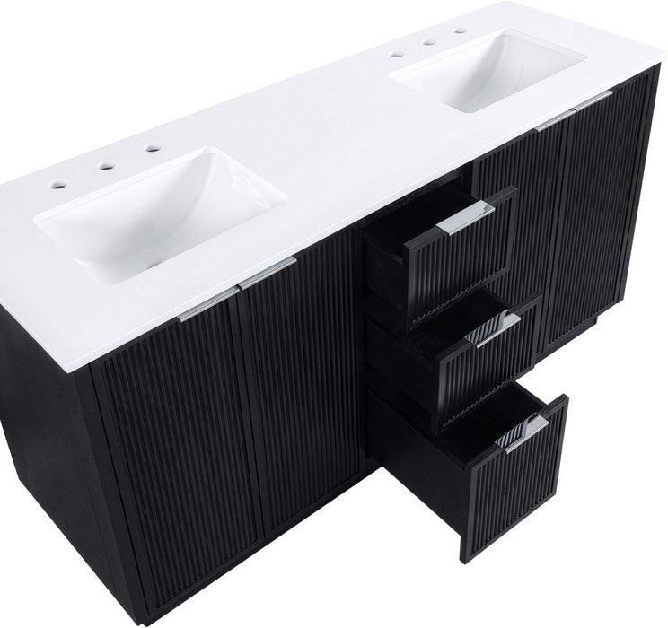 Meridian Furniture - Willard 60" Black Engineered Stone And Solid Wood Bathroom Vanity - 436Black-60 - GreatFurnitureDeal