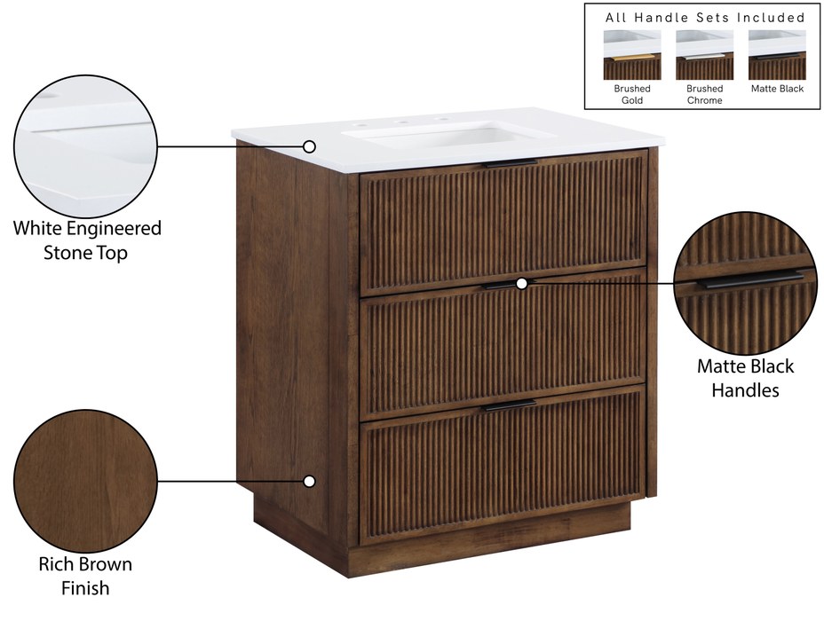 Meridian Furniture - Willard 30" Brown Engineered Stone And Solid Wood Bathroom Vanity - 436Brown-30 - GreatFurnitureDeal
