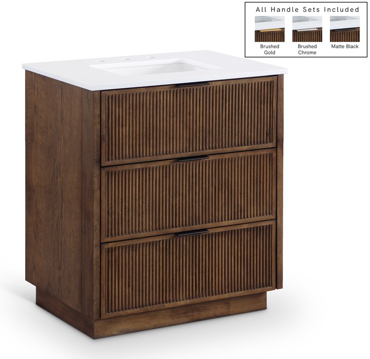 Meridian Furniture - Willard 30" Brown Engineered Stone And Solid Wood Bathroom Vanity - 436Brown-30 - GreatFurnitureDeal