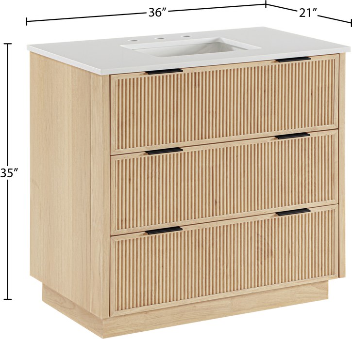 Meridian Furniture - Willard 36" Natural Engineered Stone And Solid Wood Bathroom Vanity - 436Natural-36 - GreatFurnitureDeal