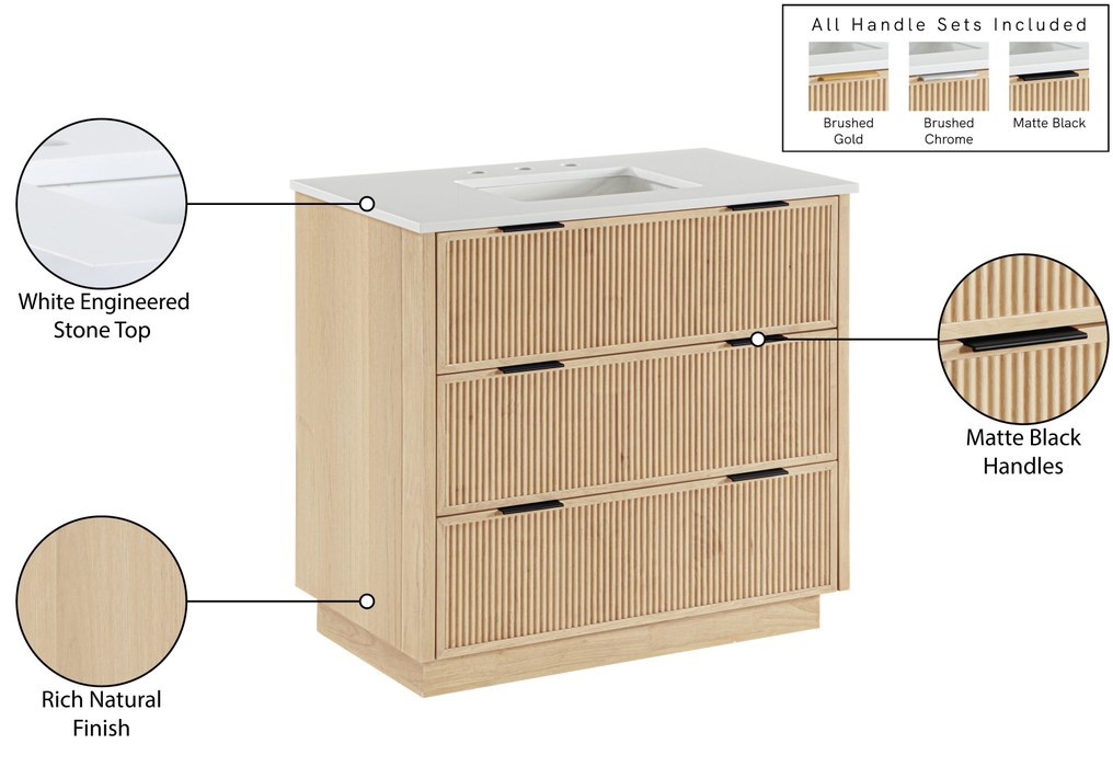 Meridian Furniture - Willard 36" Natural Engineered Stone And Solid Wood Bathroom Vanity - 436Natural-36 - GreatFurnitureDeal
