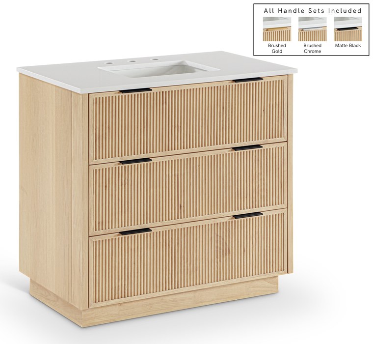 Meridian Furniture - Willard 36" Natural Engineered Stone And Solid Wood Bathroom Vanity - 436Natural-36 - GreatFurnitureDeal