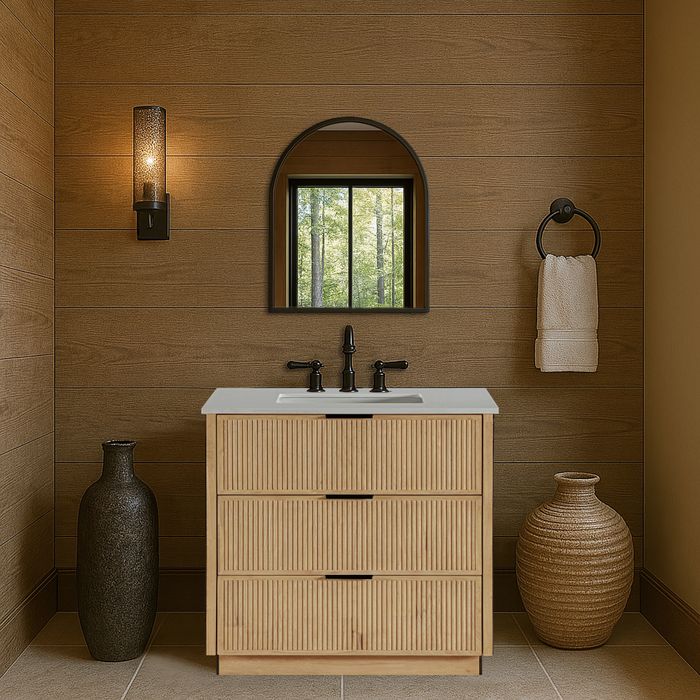 Meridian Furniture - Willard 36" Natural Engineered Stone And Solid Wood Bathroom Vanity - 436Natural-36 - GreatFurnitureDeal