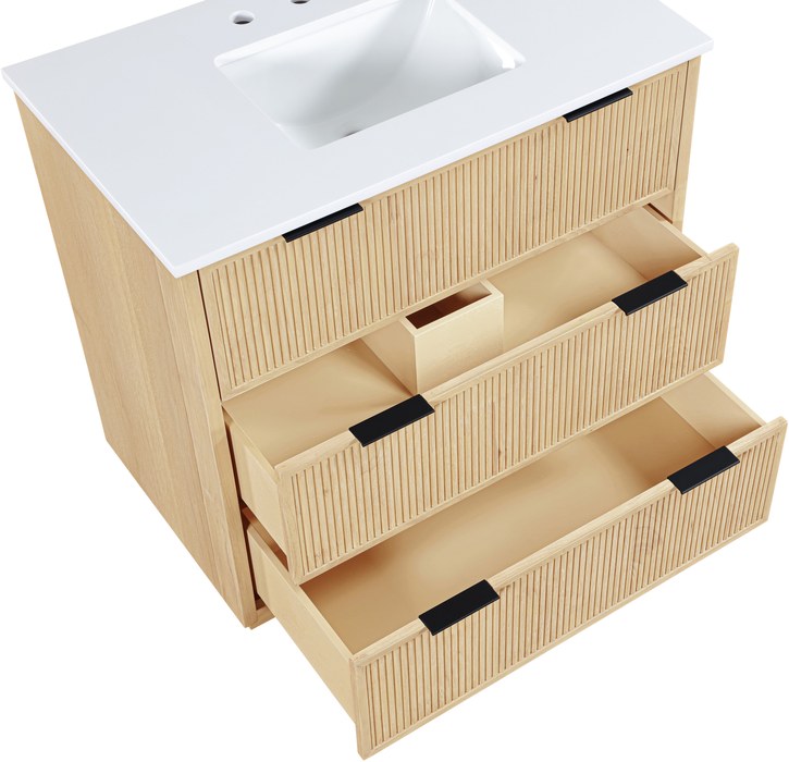 Meridian Furniture - Willard 36" Natural Engineered Stone And Solid Wood Bathroom Vanity - 436Natural-36 - GreatFurnitureDeal