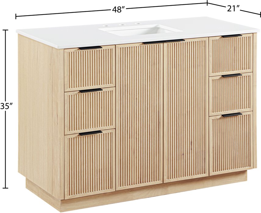 Meridian Furniture - Willard 48" Natural Engineered Stone And Solid Wood Bathroom Vanity - 436Natural-48 - GreatFurnitureDeal