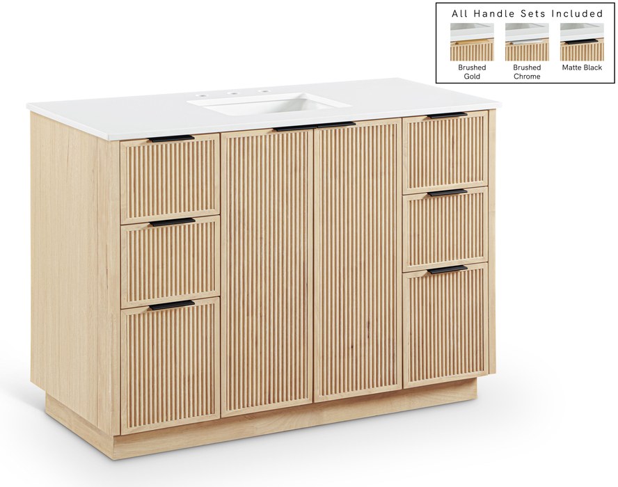 Meridian Furniture - Willard 48" Natural Engineered Stone And Solid Wood Bathroom Vanity - 436Natural-48 - GreatFurnitureDeal