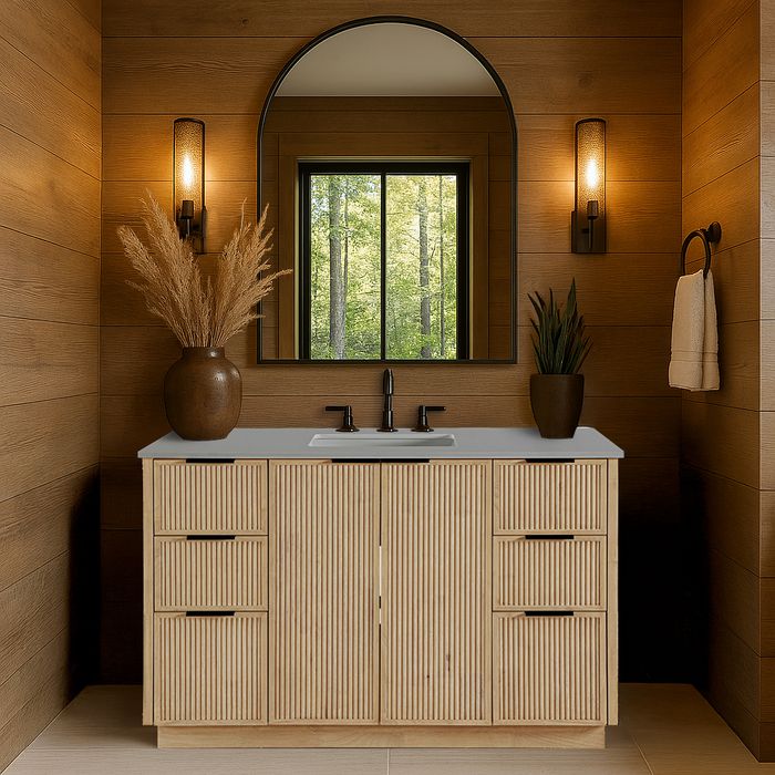 Meridian Furniture - Willard 48" Natural Engineered Stone And Solid Wood Bathroom Vanity - 436Natural-48 - GreatFurnitureDeal