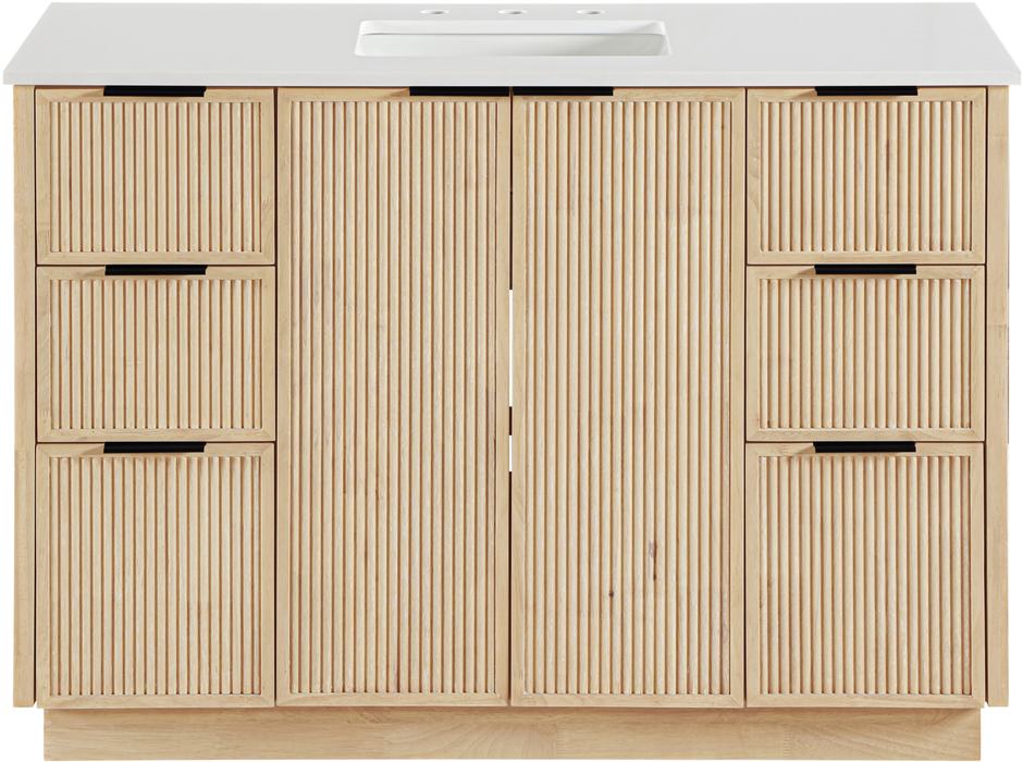Meridian Furniture - Willard 48" Natural Engineered Stone And Solid Wood Bathroom Vanity - 436Natural-48 - GreatFurnitureDeal