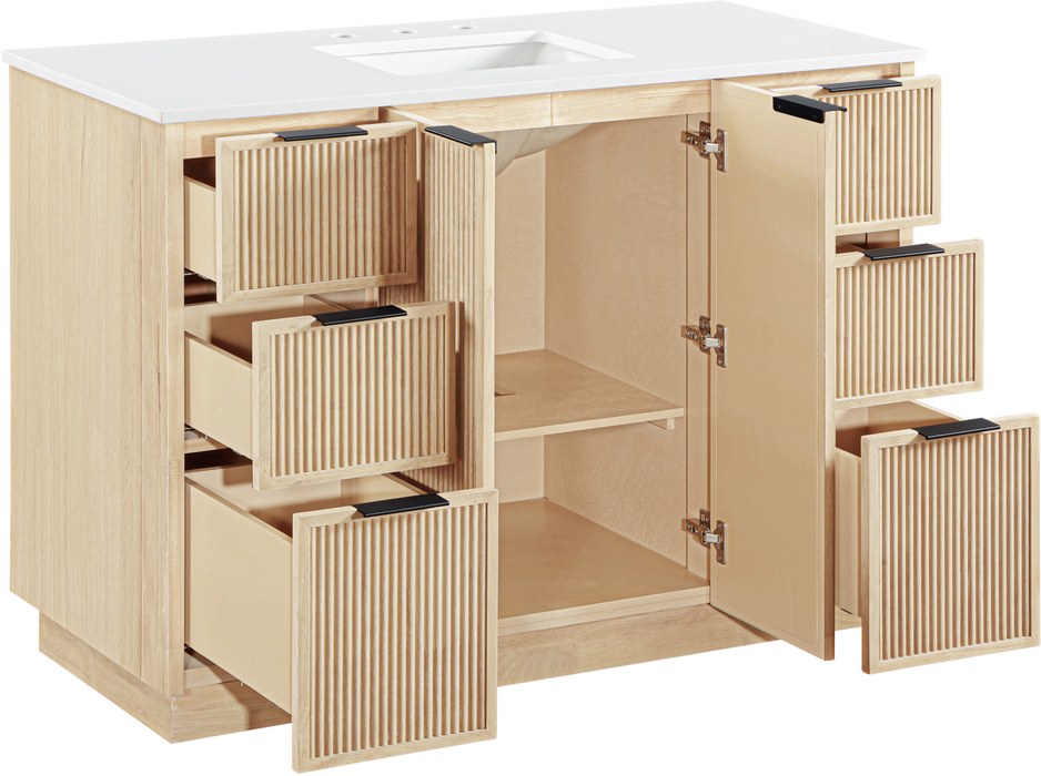 Meridian Furniture - Willard 48" Natural Engineered Stone And Solid Wood Bathroom Vanity - 436Natural-48 - GreatFurnitureDeal