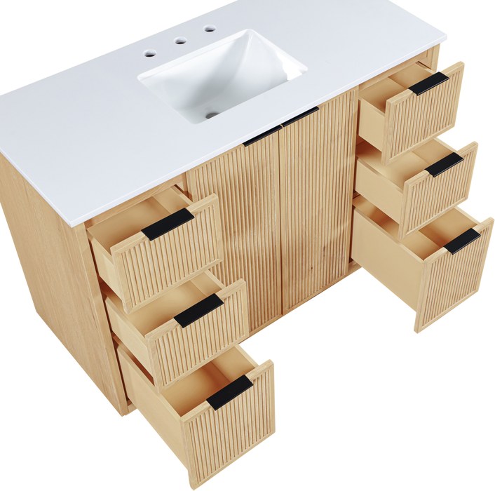 Meridian Furniture - Willard 48" Natural Engineered Stone And Solid Wood Bathroom Vanity - 436Natural-48 - GreatFurnitureDeal