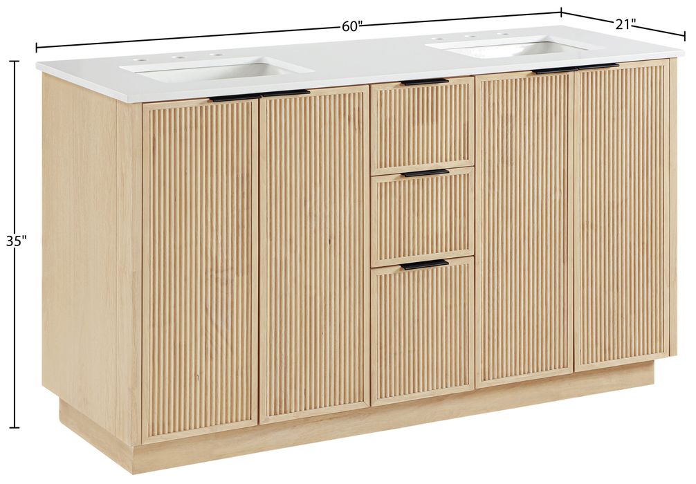 Meridian Furniture - Willard 60" Natural Engineered Stone And Solid Wood Bathroom Vanity - 436Natural-60 - GreatFurnitureDeal