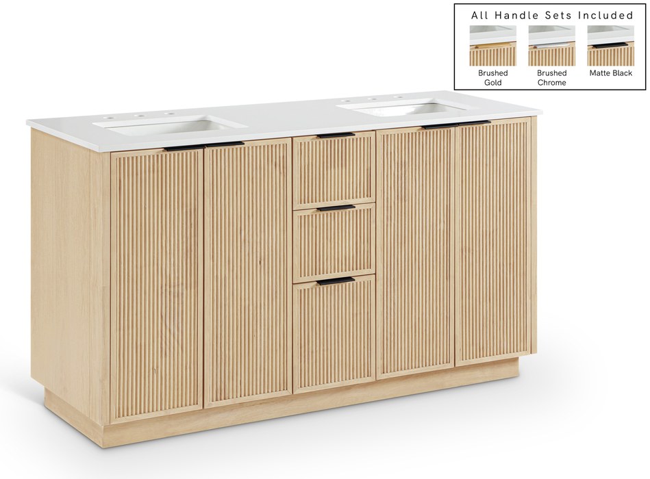 Meridian Furniture - Willard 60" Natural Engineered Stone And Solid Wood Bathroom Vanity - 436Natural-60 - GreatFurnitureDeal
