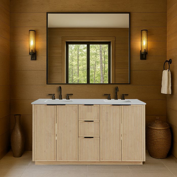 Meridian Furniture - Willard 60" Natural Engineered Stone And Solid Wood Bathroom Vanity - 436Natural-60 - GreatFurnitureDeal