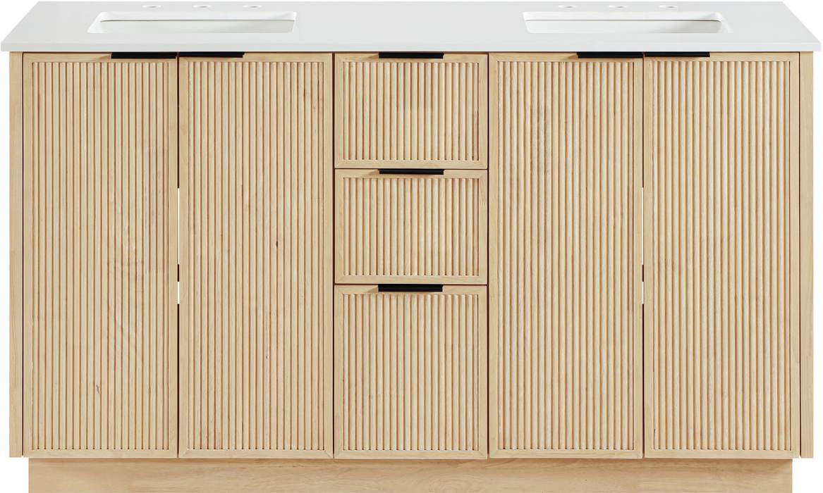 Meridian Furniture - Willard 60" Natural Engineered Stone And Solid Wood Bathroom Vanity - 436Natural-60 - GreatFurnitureDeal