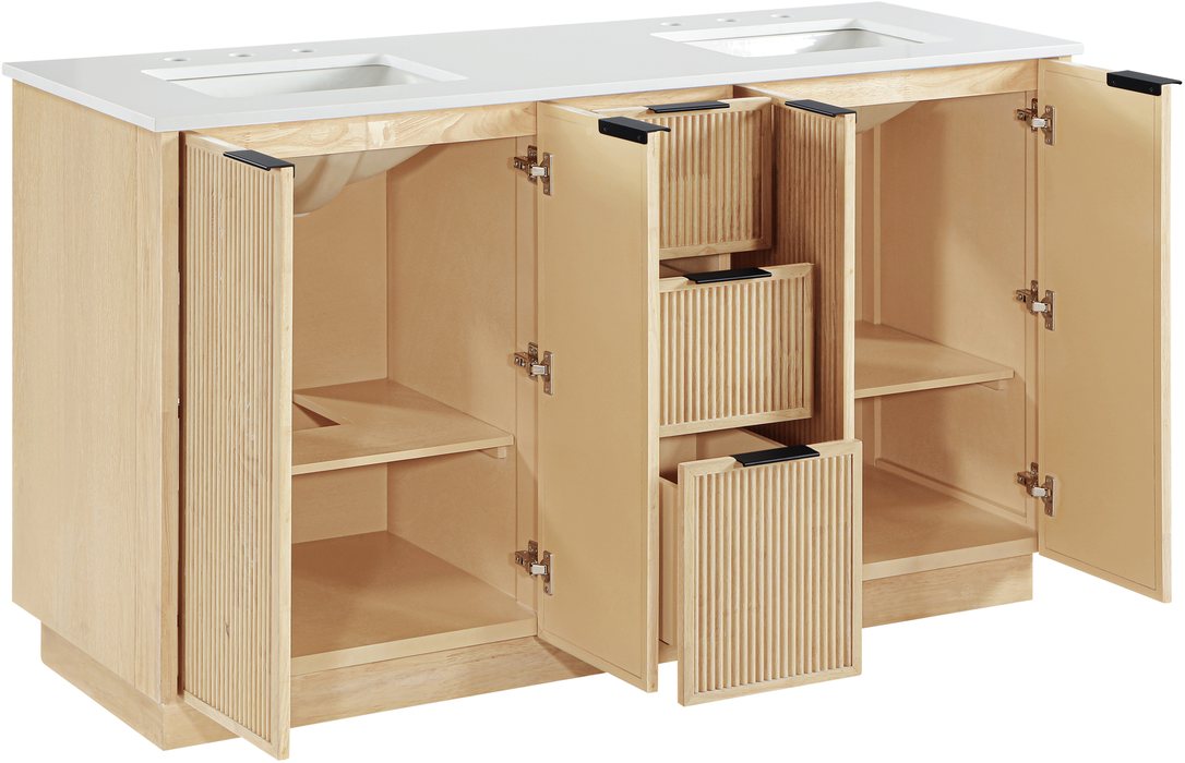Meridian Furniture - Willard 60" Natural Engineered Stone And Solid Wood Bathroom Vanity - 436Natural-60 - GreatFurnitureDeal
