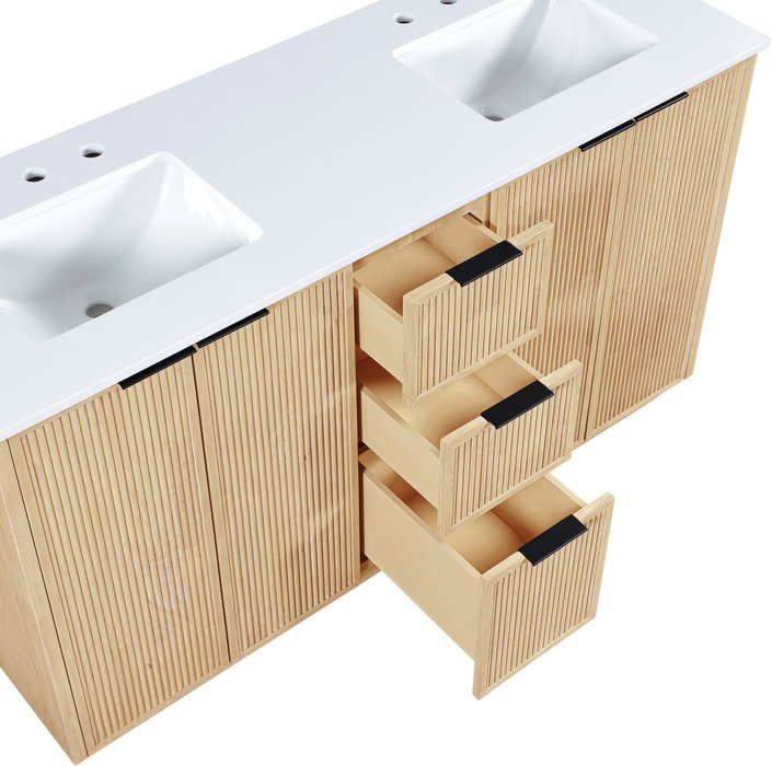 Meridian Furniture - Willard 60" Natural Engineered Stone And Solid Wood Bathroom Vanity - 436Natural-60 - GreatFurnitureDeal