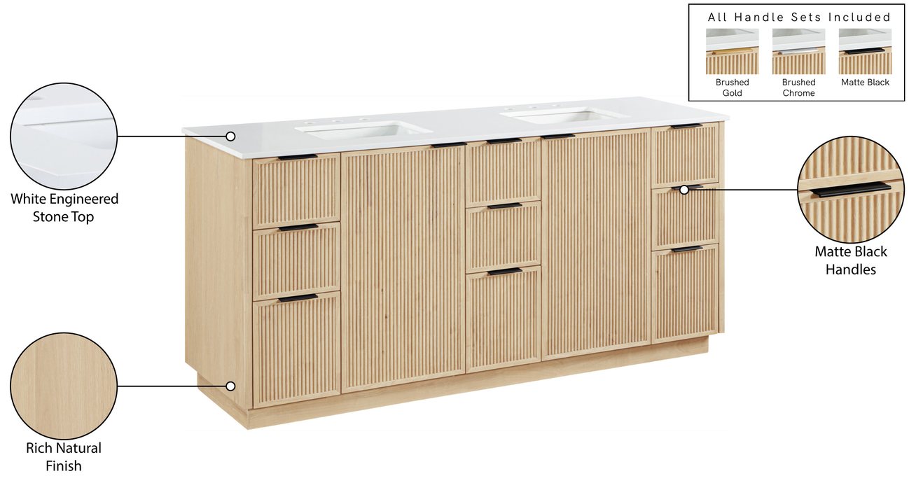 Meridian Furniture - Willard 72" Natural Engineered Stone And Solid Wood Bathroom Vanity - 436Natural-72 - GreatFurnitureDeal