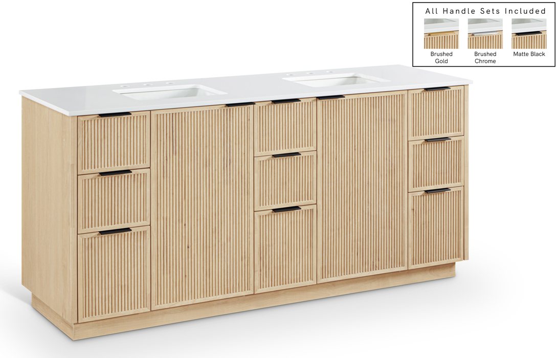 Meridian Furniture - Willard 72" Natural Engineered Stone And Solid Wood Bathroom Vanity - 436Natural-72 - GreatFurnitureDeal