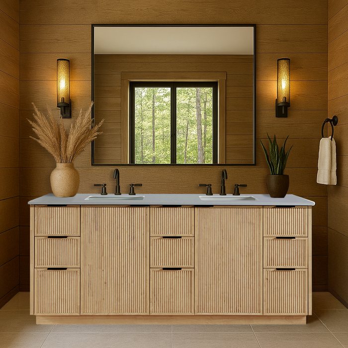 Meridian Furniture - Willard 72" Natural Engineered Stone And Solid Wood Bathroom Vanity - 436Natural-72 - GreatFurnitureDeal