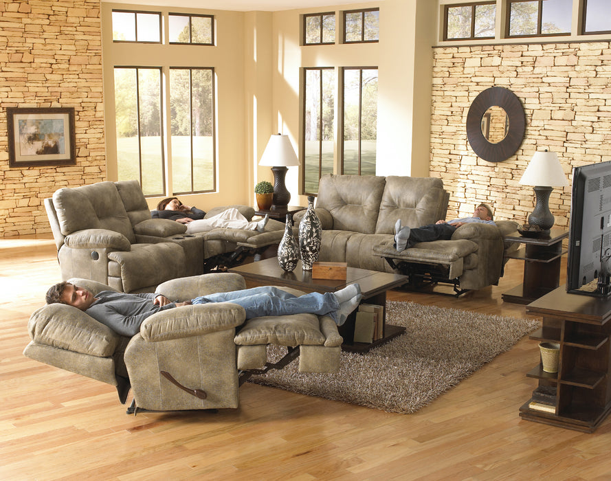 Catnapper - Voyager Lay Flat Reclining Sofa with 3x Recliner and Table in Brandy - 43845