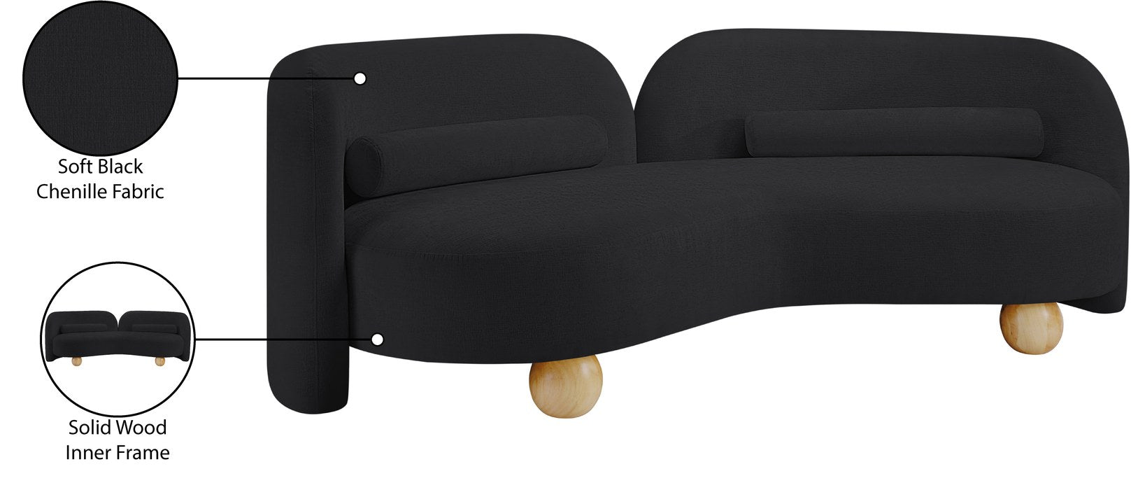 Meridian Furniture - Daphne 89" Black Chenille Fabric Upholstered Sofa - 44001Black-S - GreatFurnitureDeal