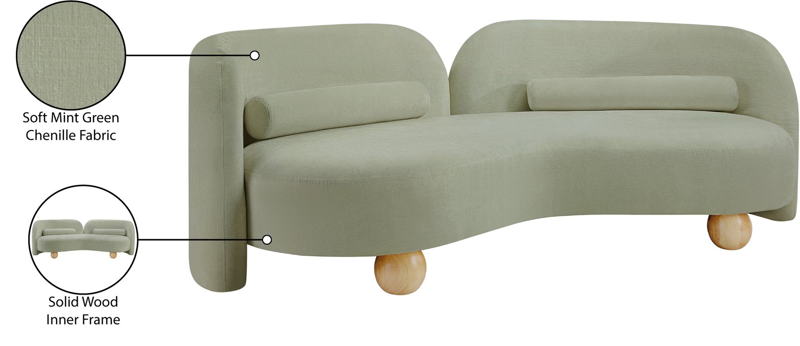 Meridian Furniture - Daphne 89" Mint Chenille Fabric Upholstered Sofa - 44001Mint-S - GreatFurnitureDeal