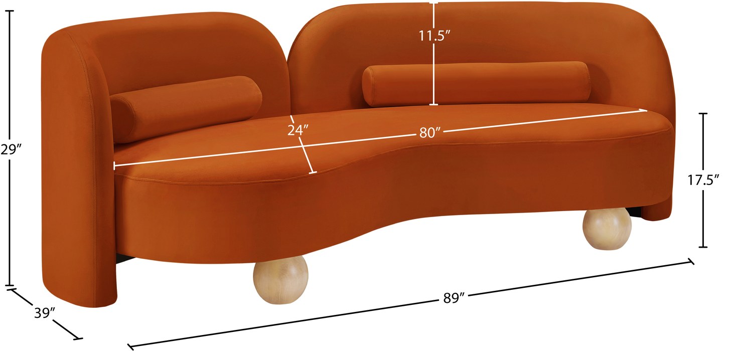 Meridian Furniture - Daphne 89" Cognac Velvet Upholstered Sofa - 44002Cognac-S - GreatFurnitureDeal