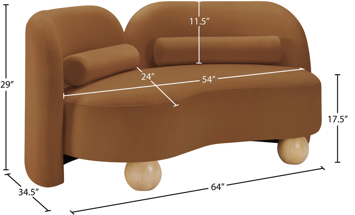 Meridian Furniture - Daphne 64" Saddle Velvet Upholstered Loveseat - 44002Saddle-L - GreatFurnitureDeal