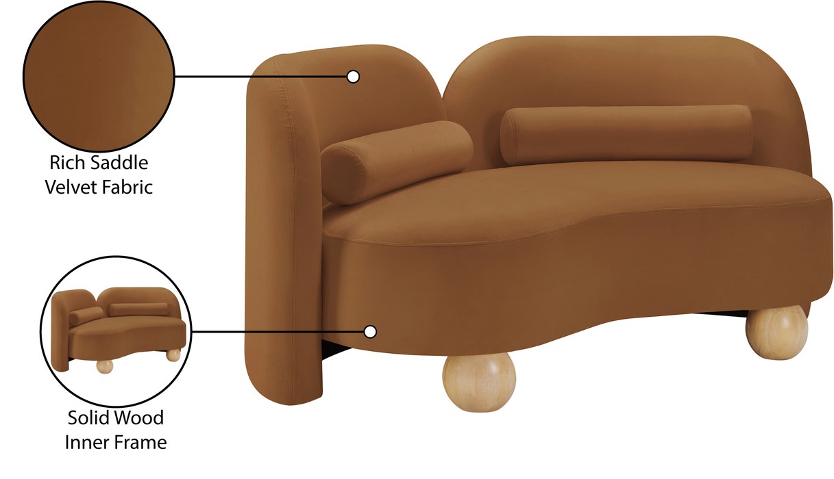 Meridian Furniture - Daphne 64" Saddle Velvet Upholstered Loveseat - 44002Saddle-L - GreatFurnitureDeal