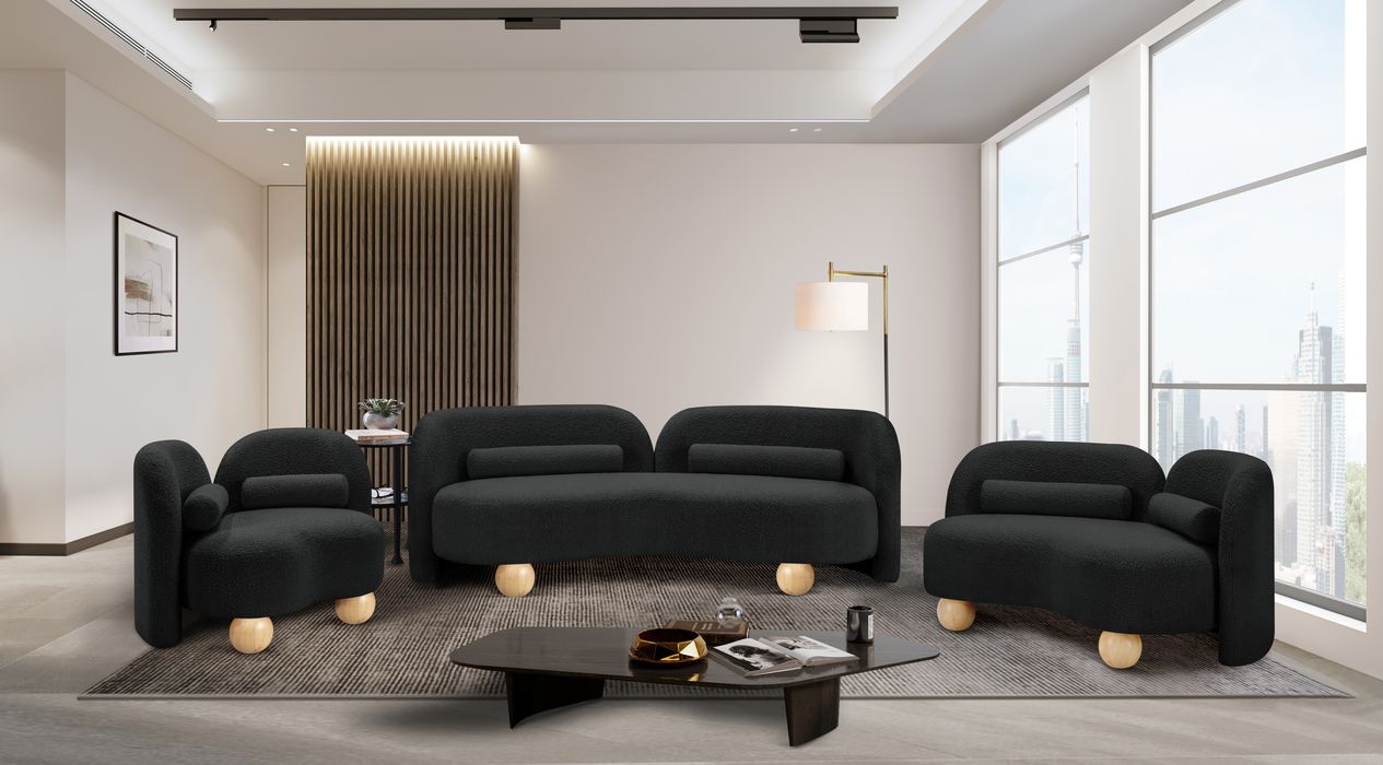 Meridian Furniture - Daphne 89" Black Boucle Fabric Upholstered Sofa - 44003Black-S - GreatFurnitureDeal