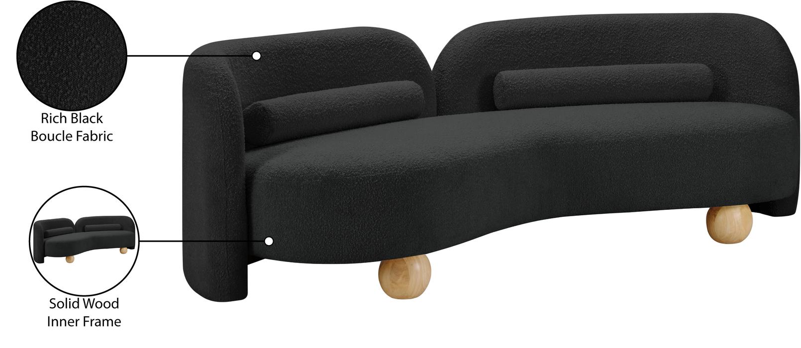 Meridian Furniture - Daphne 89" Black Boucle Fabric Upholstered Sofa - 44003Black-S - GreatFurnitureDeal