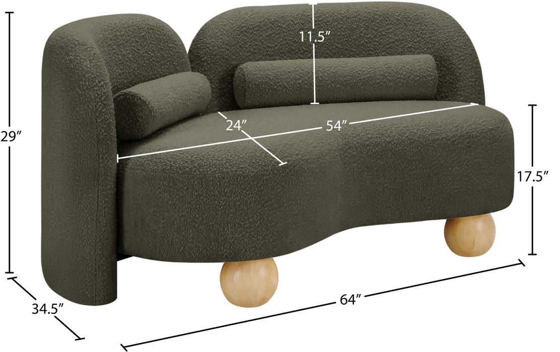 Meridian Furniture - Daphne 64" Olive Boucle Fabric Upholstered Loveseat - 44003Olive-L - GreatFurnitureDeal
