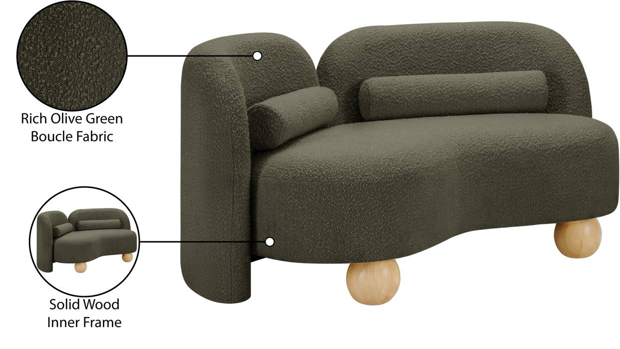 Meridian Furniture - Daphne 64" Olive Boucle Fabric Upholstered Loveseat - 44003Olive-L - GreatFurnitureDeal