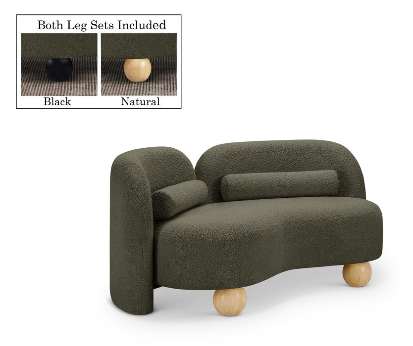 Meridian Furniture - Daphne 64" Olive Boucle Fabric Upholstered Loveseat - 44003Olive-L - GreatFurnitureDeal