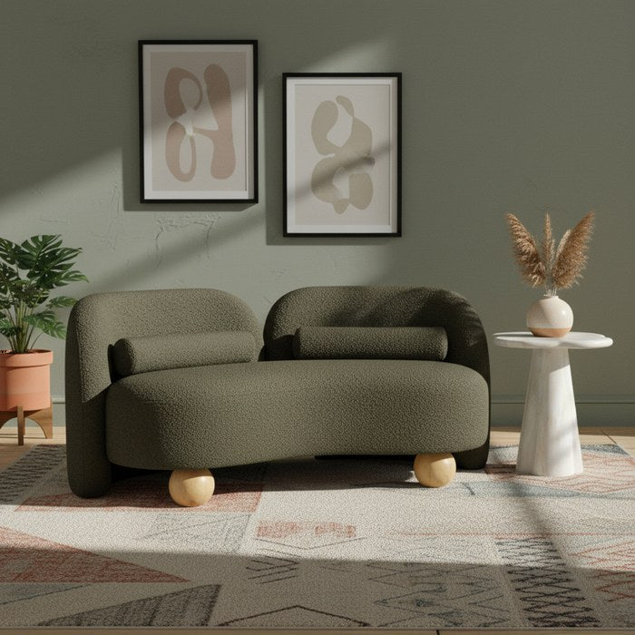 Meridian Furniture - Daphne 64" Olive Boucle Fabric Upholstered Loveseat - 44003Olive-L - GreatFurnitureDeal